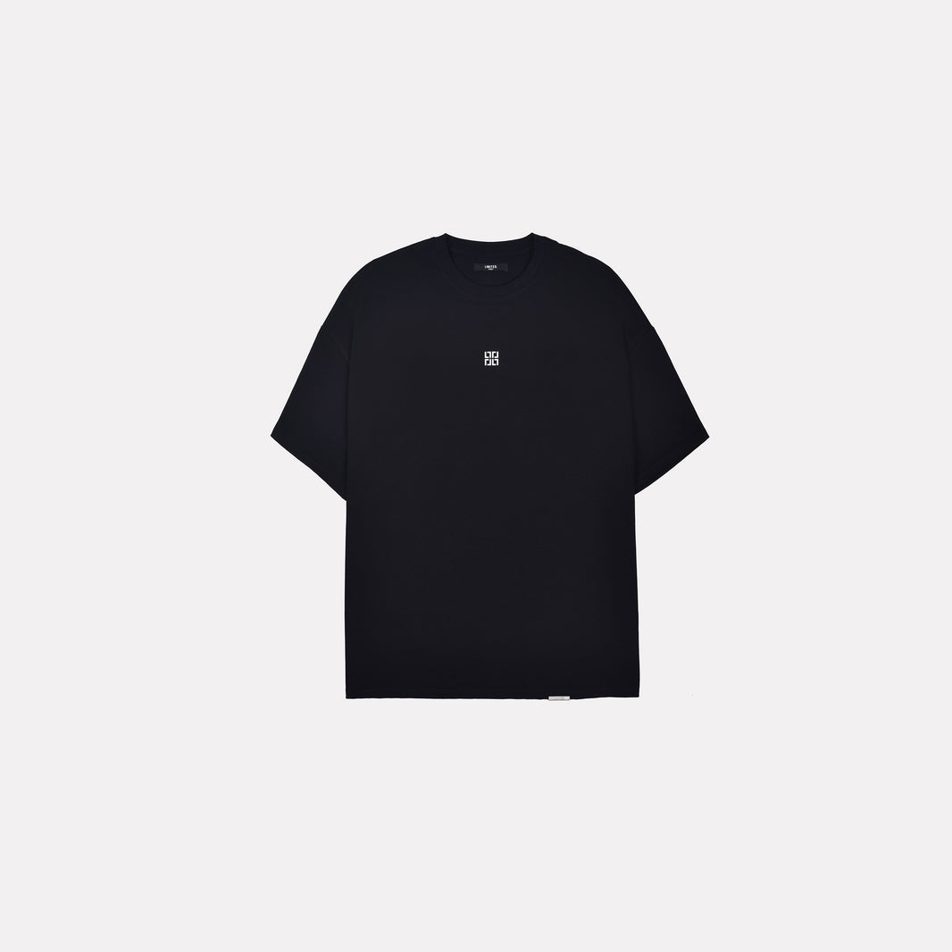 LIMITED. men's medium fit black t-shirt with white Signature Infinity logo print on the front
